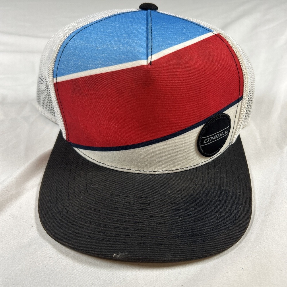 O'Neill Surf Logo Blue/Red/white Striped Snapback Hat Cap Acrylic Trucker